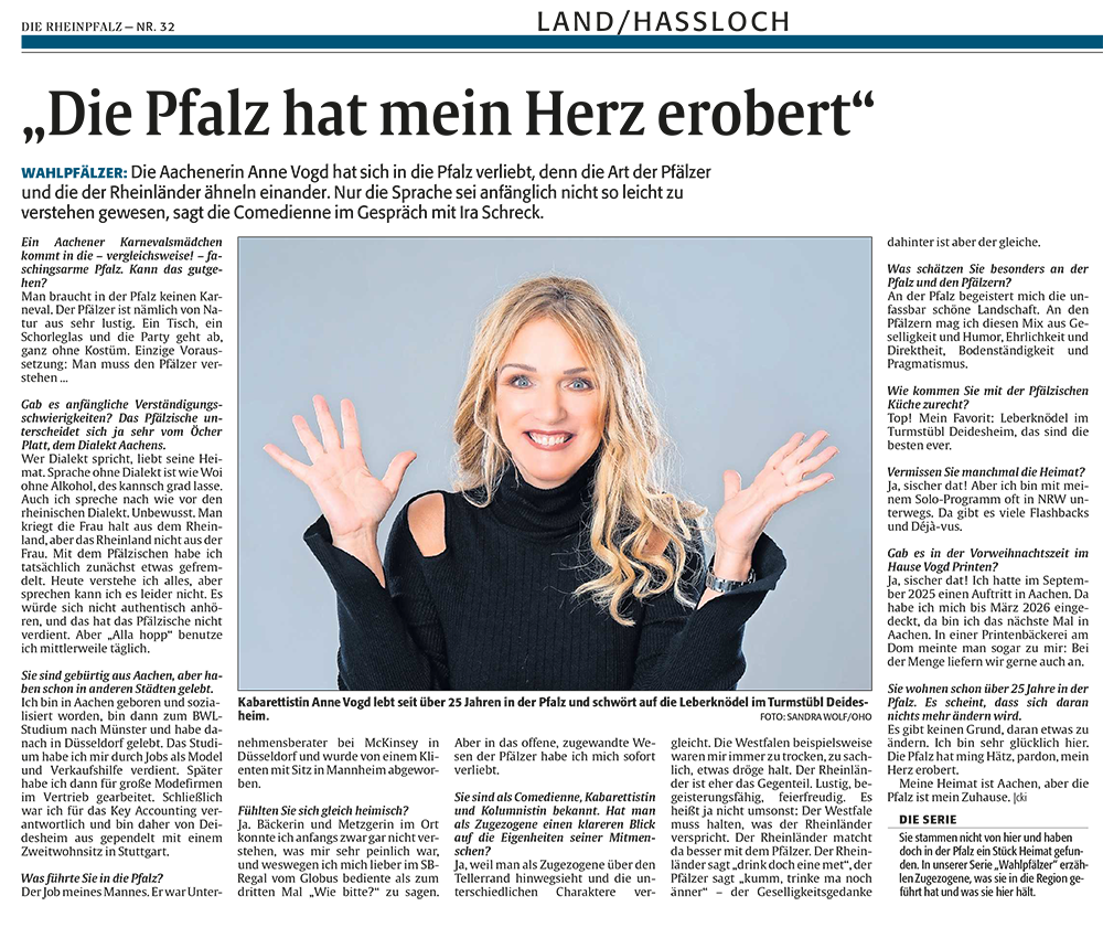 Die Pfalz hat mein Herz erobert. Interview in der Serie 'Wahlpfälzer'